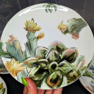 Artimino Italy Stoneware flowering succulent hand painted ceramic 8" salad plate